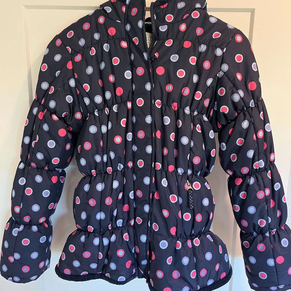 Lands End size Med(10-12) blue with pink polka dot ski jacket